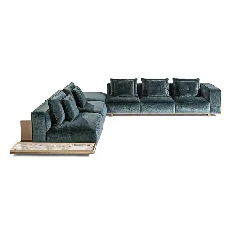 Sofás largos de tela en forma de L de lujo ligero 7 plazas sofá de terciopelo moderno conjunto de muebles sofás italianos para sala de estar