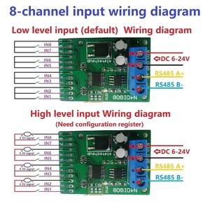 N4DBA06 DC12V Módulo IO digital analógico de 8 canales RS485 Modbus Rtu Protocolo ADC DAC Módulo de entrada analógica