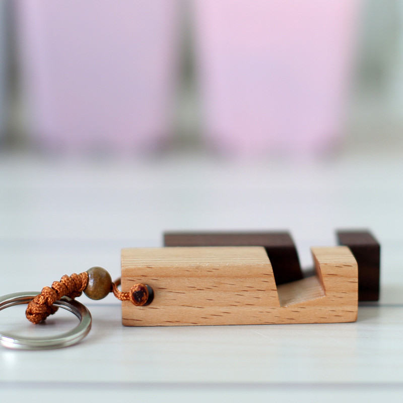 Beech wood phone stand keychain 2*5.8*1cm