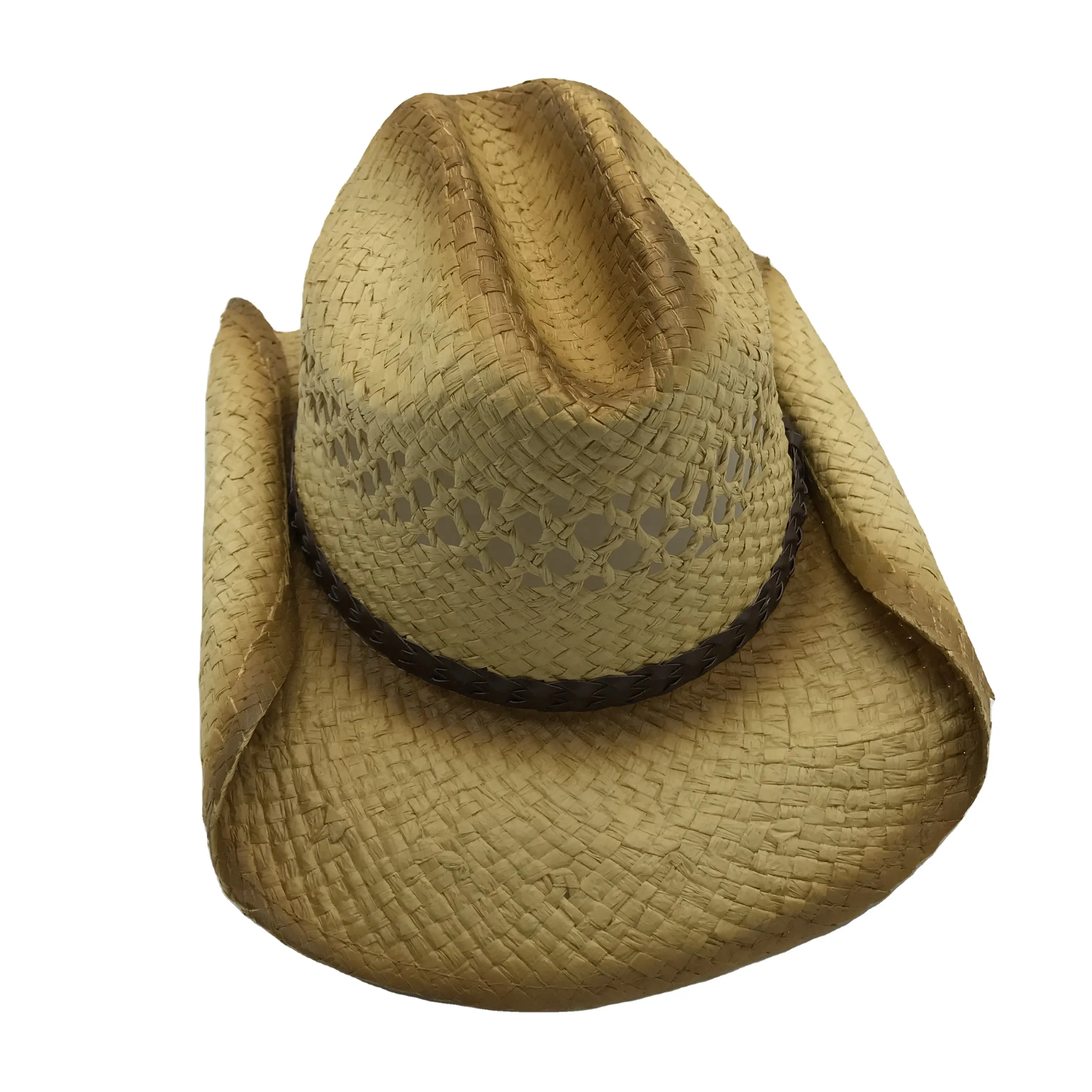 Chapéu de cowboy, chapéu de palha com contas de costura pu para o preço de fábrica de 2021's
