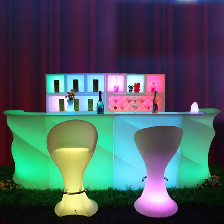 Bancone bar ad angolo incandescente a LED impermeabile ricaricabile in plastica per bancone bar night club di casa design tavolo luminoso a led haute bar