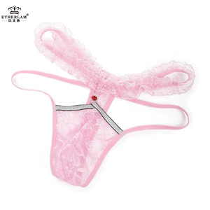 String en dentelle florale sexy pour hommes Lingerie en nylon respirant en coton culotte string pour filles Sous-vêtements femboy avec nœud papillon imprimé - Product Image 4