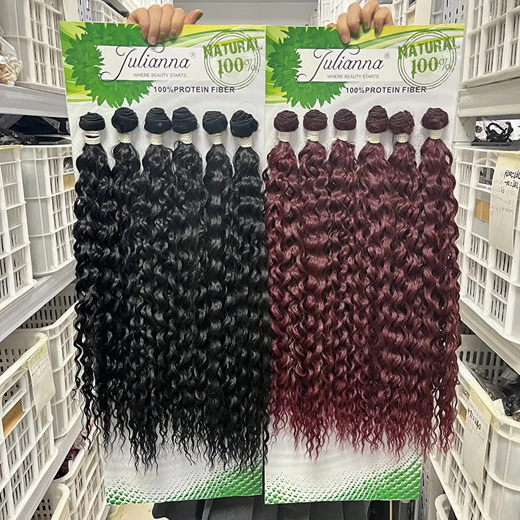 Julianna-Paquete de extensiones de pelo sintético, tejido de fibra de proteína, sedoso, liso, largo, rizado, paquete de 6 uds., venta al por mayor