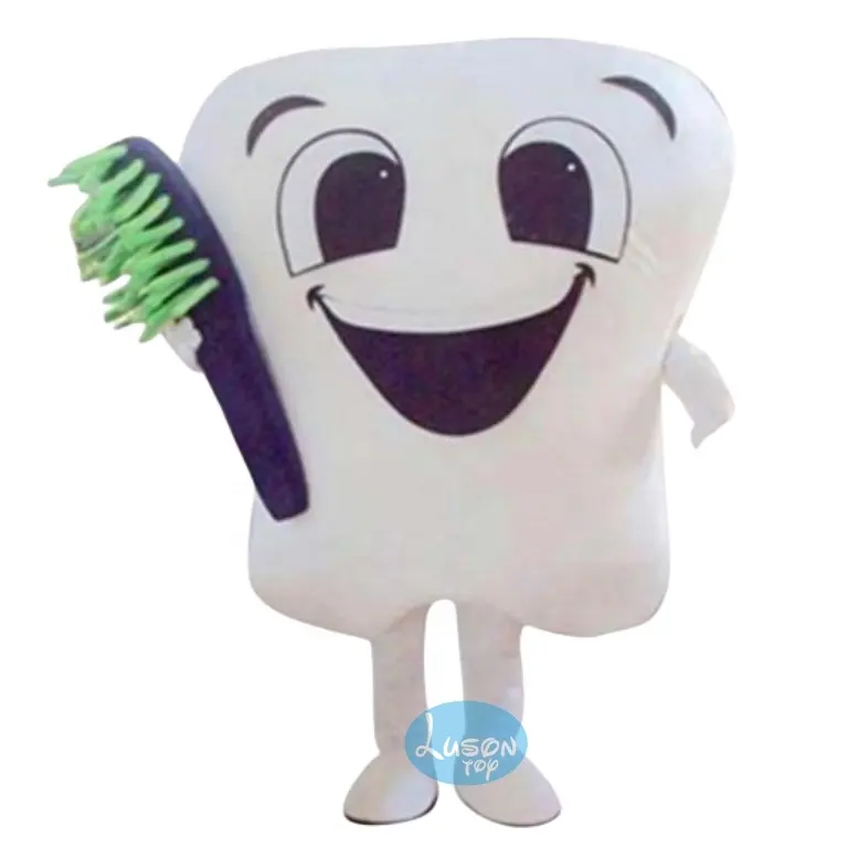 Dente con spazzolino da denti Costume mascotte adulto Costume di Halloween bianco