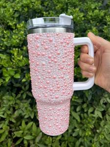 4 renkler özel kaplı Bling inci su şişesi bardak 40oz paslanmaz çelik kolu ve saman ile Bling inci Tumblers - Product Image 5