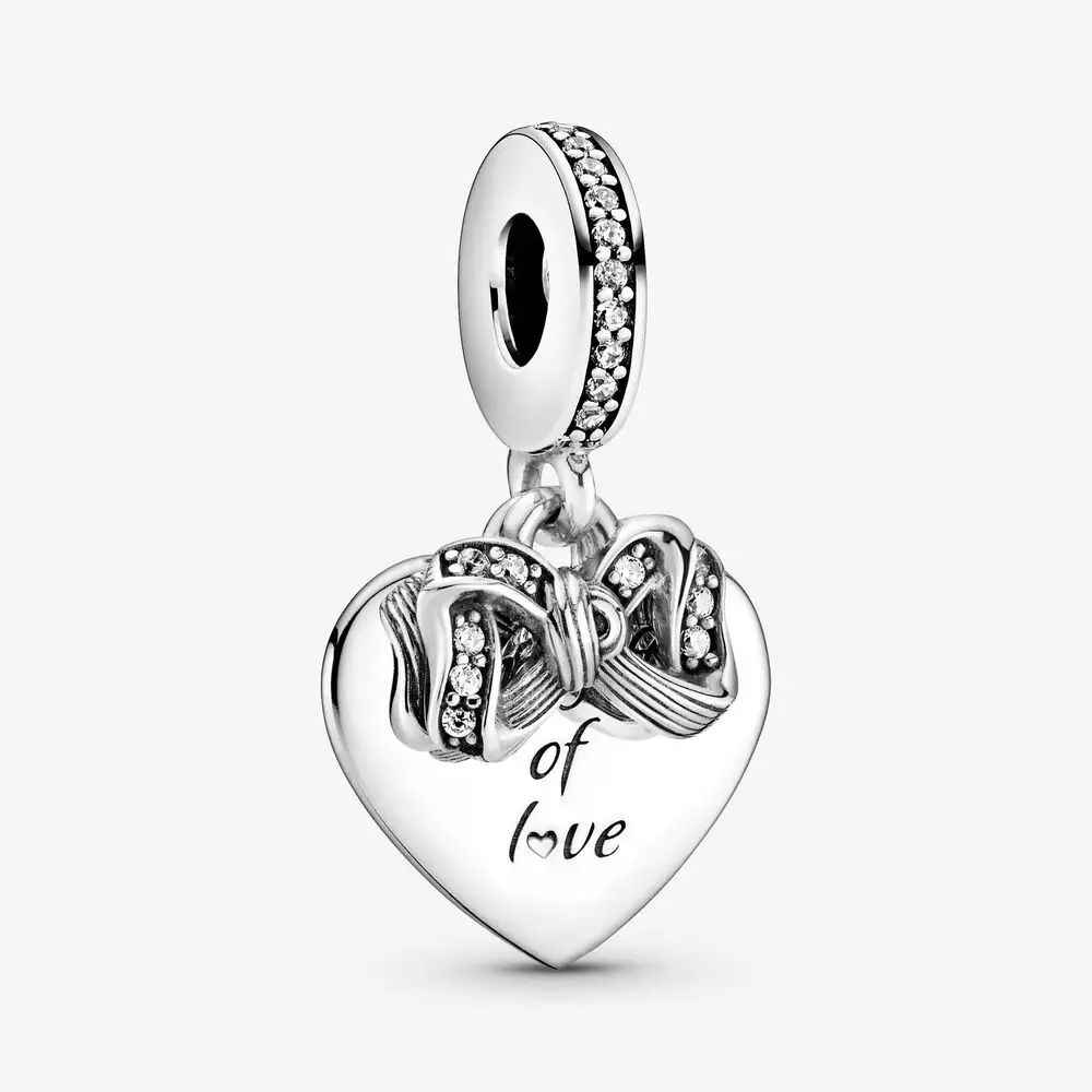 Charm cuore d'amore per le donne regalo 925 gioielli in argento Sterling Fit bracciale Charms fai da te CZ Bow ciondola perline