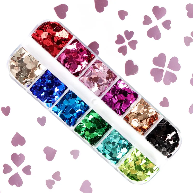Adesivo de glitter 5d para arte nas unhas, brilho, vermelho, rosa, em formato de coração, lantejoulas piscante, arte de unhas, faça você mesmo, decorativo, gel para nail art, 2021
