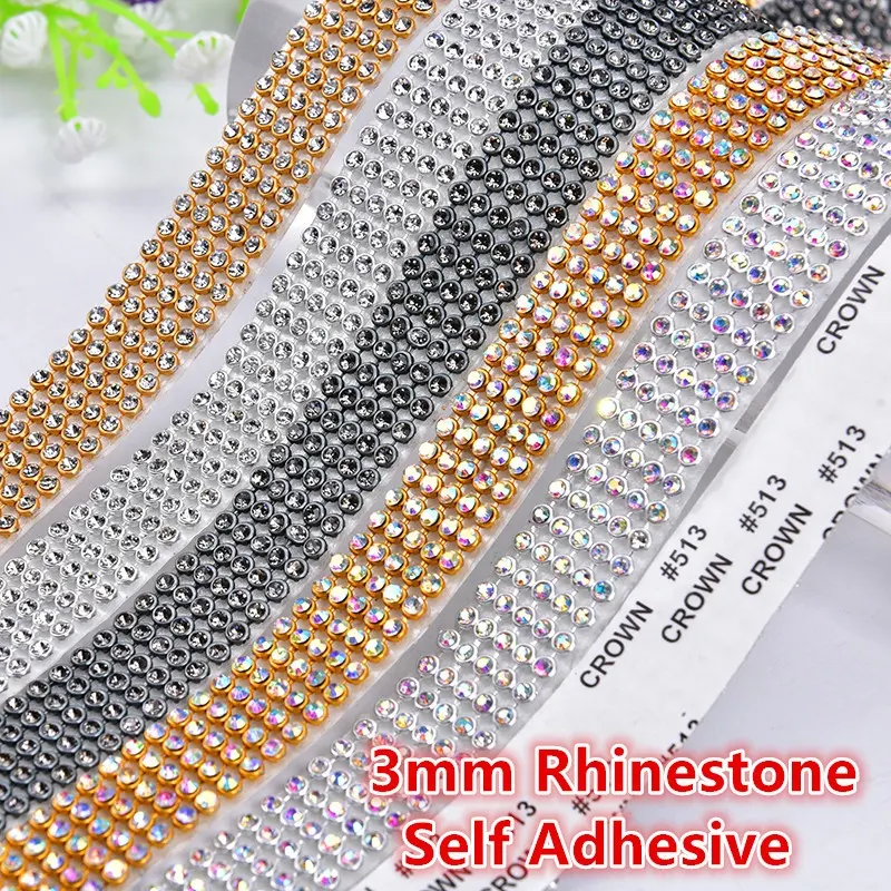 3mm Alumínio Metal Rhinestone Malha Auto Adesivo Cristal Guarnição Diamante Adesivo Fita Diy Garment Casa Artesanato De Jóias De Casamento