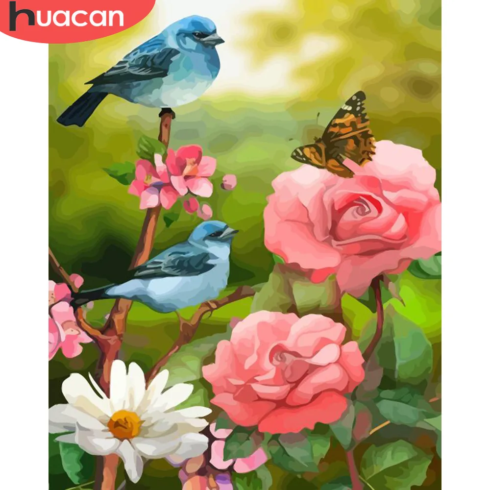 HUACAN Diy Pintura A Óleo Por Números Aves Pronto Quadro Desenho De Flores 30x40cm Pintura Personalizada Por Números Animal Para Presente Adulto