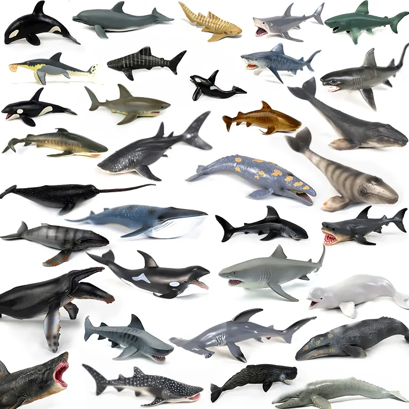 Juguete de plástico de animales del mundo marino, ballena simulada, gran tiburón blanco, megalodon, juguete para niños, decoración de mar, juguete jorobado