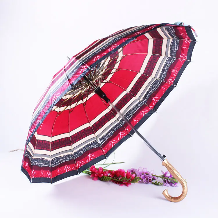 Ombrello grande promozione a buon mercato 16K dritto J manico ombrello stampato sete ombrelli da Golf