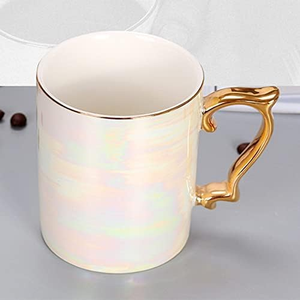 セラミックパールシェル釉薬コーヒーマグ本物の金のハンドルと高品質の磁器カップと工場で金の縁 - Product Image 4
