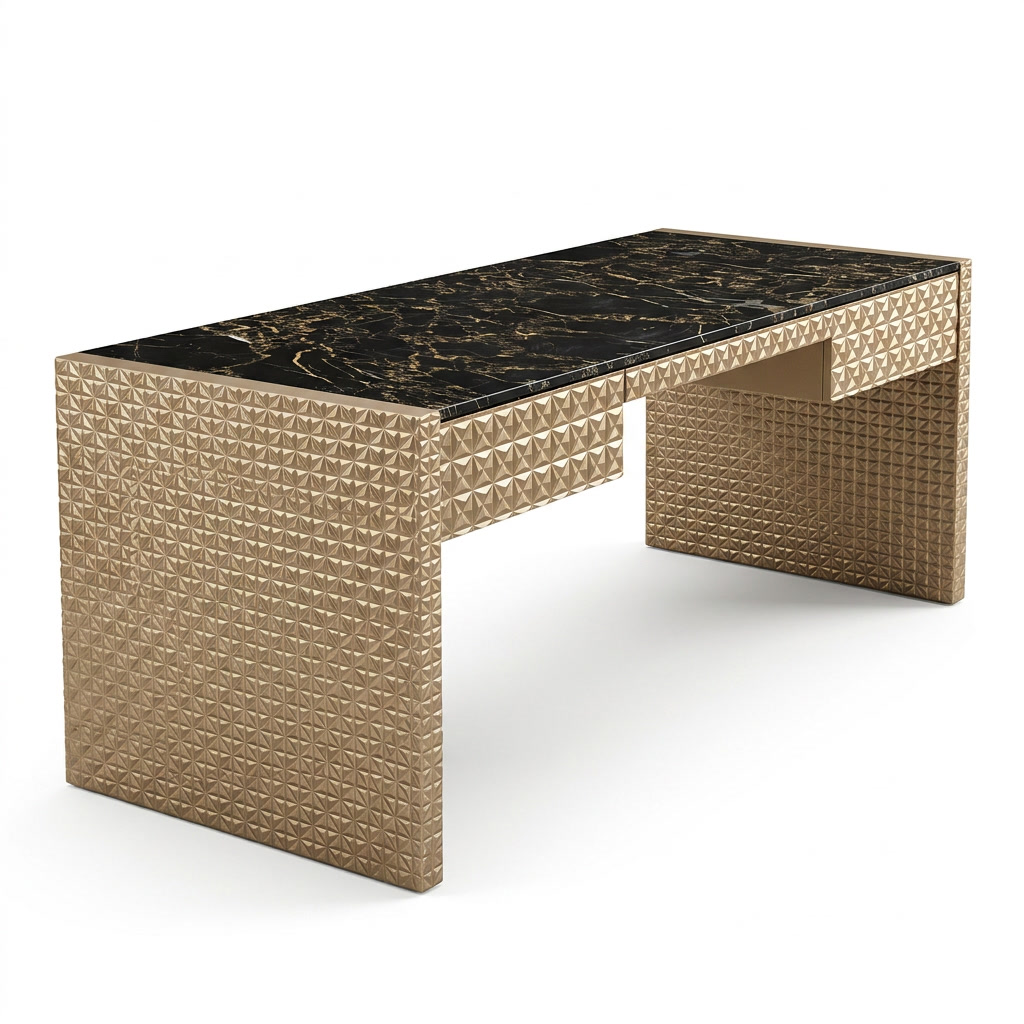 3D Embossed Metal Frame & Natural Stone Tabletop
