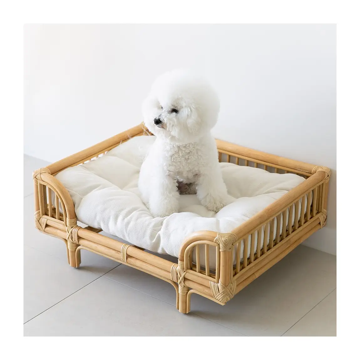 [Elosung] Cama de lujo para perros y gatos hecha de muebles de madera de ratán natural de alta calidad cama para mascotas Amazon mejor opción