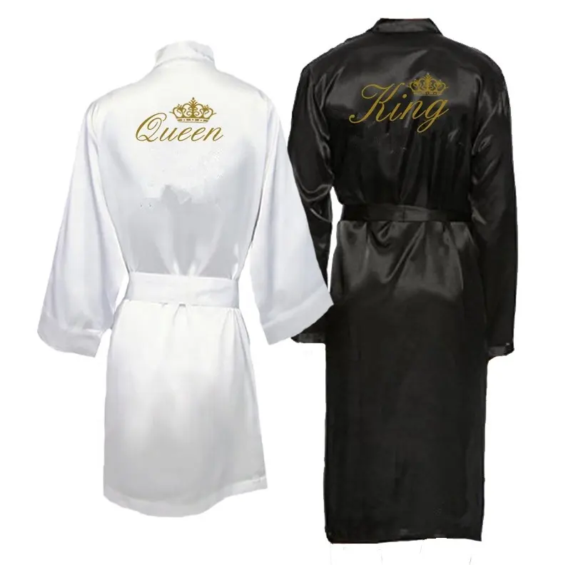 En gros satin imprimé roi/reine couple robes mode hommes et femmes maison chemise de nuit peignoir