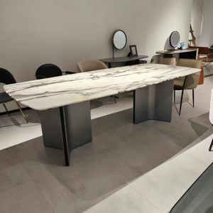 Mesa de comedor de mármol natural de alta calidad para Villa Mesa de comedor de mármol rectangular moderna de acero inoxidable - Product Image 4