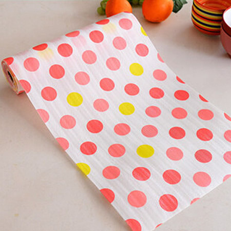 White background with red polka dots