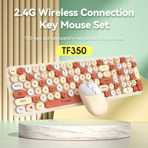 TWOLF TF350 Mini teclado y ratón inalámbricos Combo Set Colorido redondo Keycap Mouse para PC portátil Compatible con todos los sistemas operativos - Product Image 5
