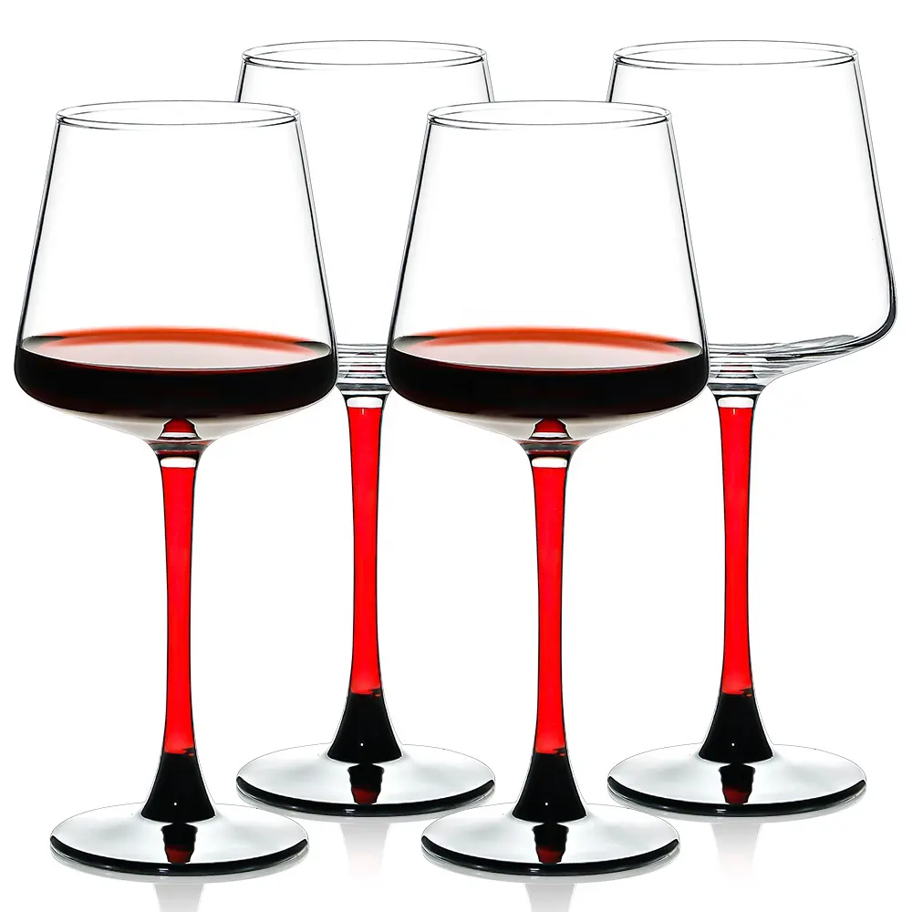 Классический бессвинцовый хрустальный бокал с цветным стеблем бордовый бокал с черной основой для красного вина