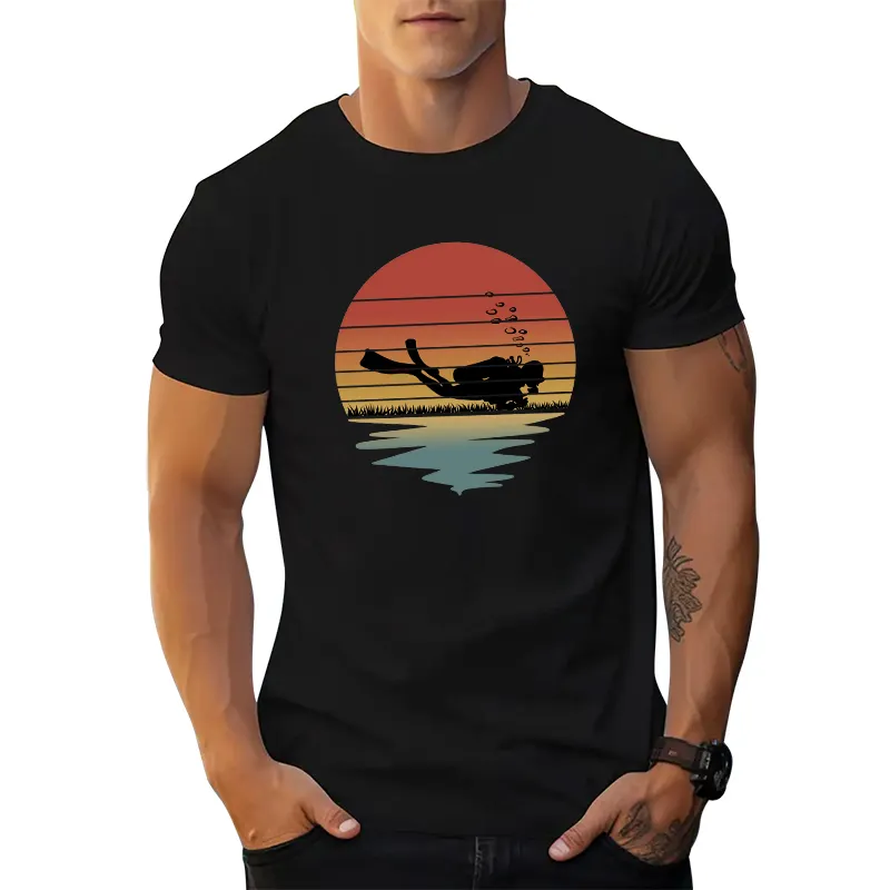 Camiseta fitness para homens, camiseta com estampa gráfica gradiente para mergulhador, manga curta, respirável, verão 2023, ideal para homens