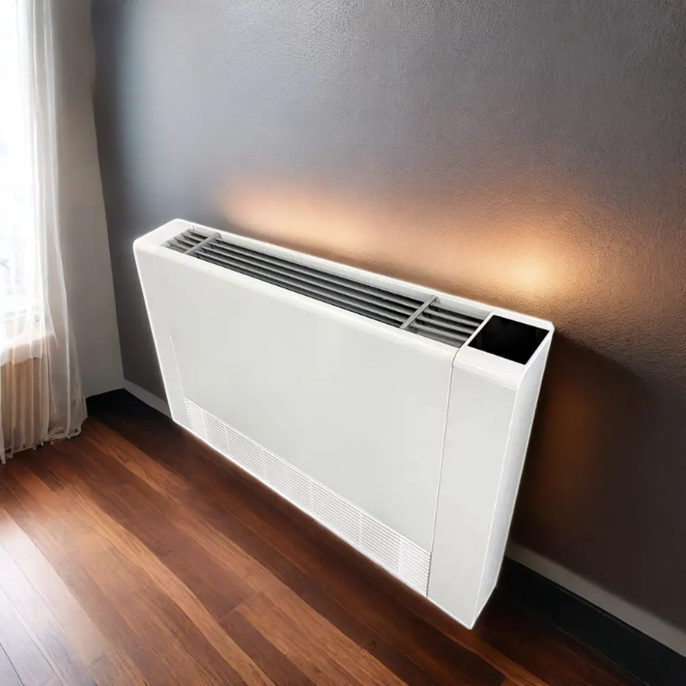 Unidade de ventiloconvector ultrafina para aquecimento de sala exposta, unidade de ventiloconvector de piso com água gelada de 130 mm, unidade de ventiloconvector fcu para aquecimento com bomba de calor