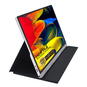 Venta caliente FHD 1080P Monitor de computadora portátil 15,6 ''IPS pantalla externa de computadora pantalla de la HD-MI con cubierta inteligente para PC