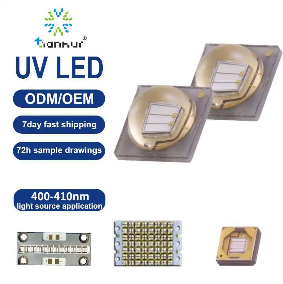 Tianhui Seoul viosys SMD UV LED fluorescence การตรวจหาแสงยูวีเคลือบรักษาด้วยแสงยูวียูวีซี400-405nm ไดโอด LED