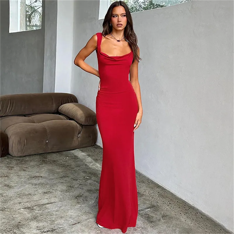 Vestido slim fit feminino vermelho preto com alça para costas abertas, moda primavera 2024, slim fit, ideal para quadril
