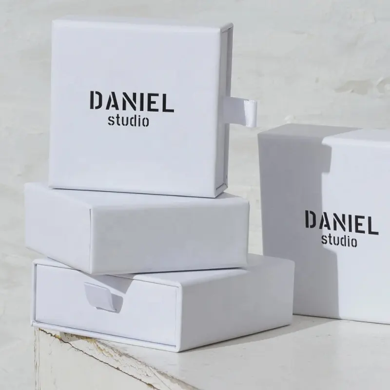 Cajón de lujo personalizado para regalo de joyería, caja de papel con logotipo personalizado, collar, pendiente, caja de cartón con bolsa de embalaje de joyería
