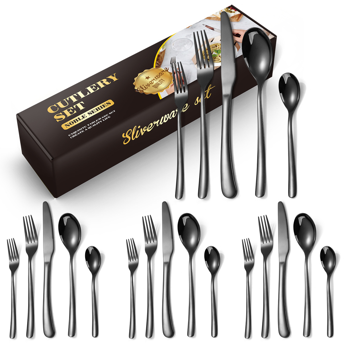 Black 20-piece set for 4 people
