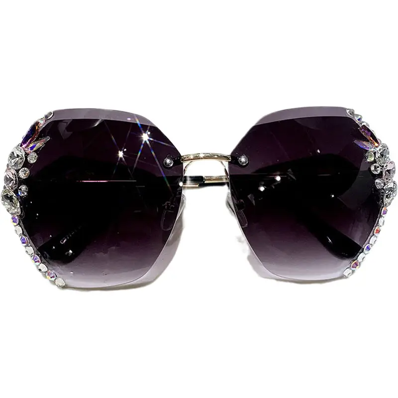 2024 nueva superventas gafas de sol con incrustaciones de diamantes para mujer gafas de sol Anti UV cara grande protección solar verano