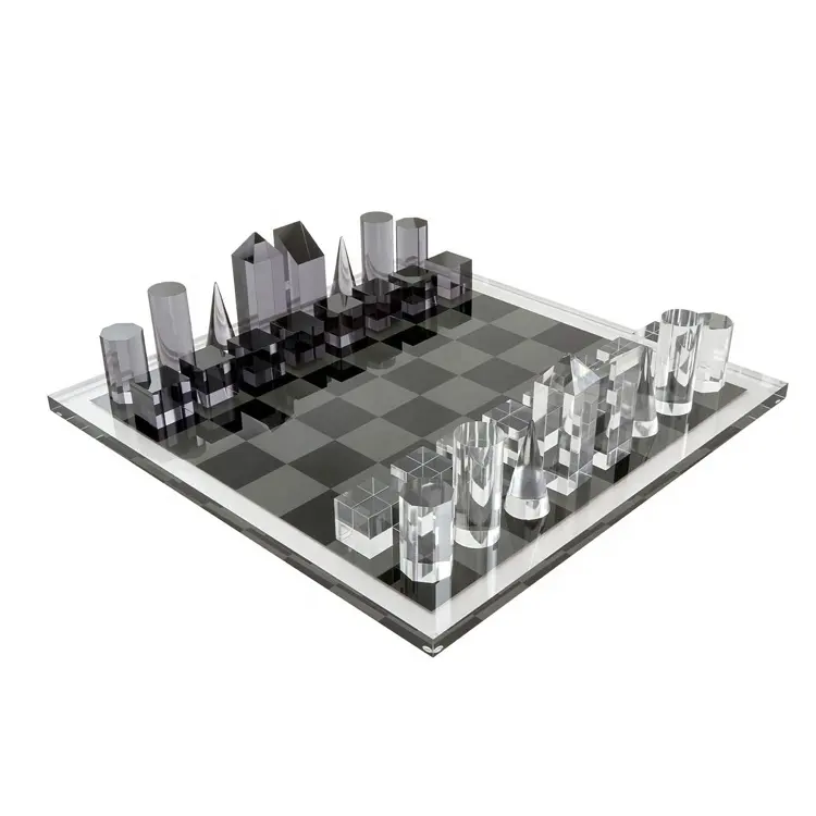 Plateau d'échecs en acrylique noir et clair de pièces, ensemble d'échecs 3D personnalisé, Design moderne, décor pour la maison