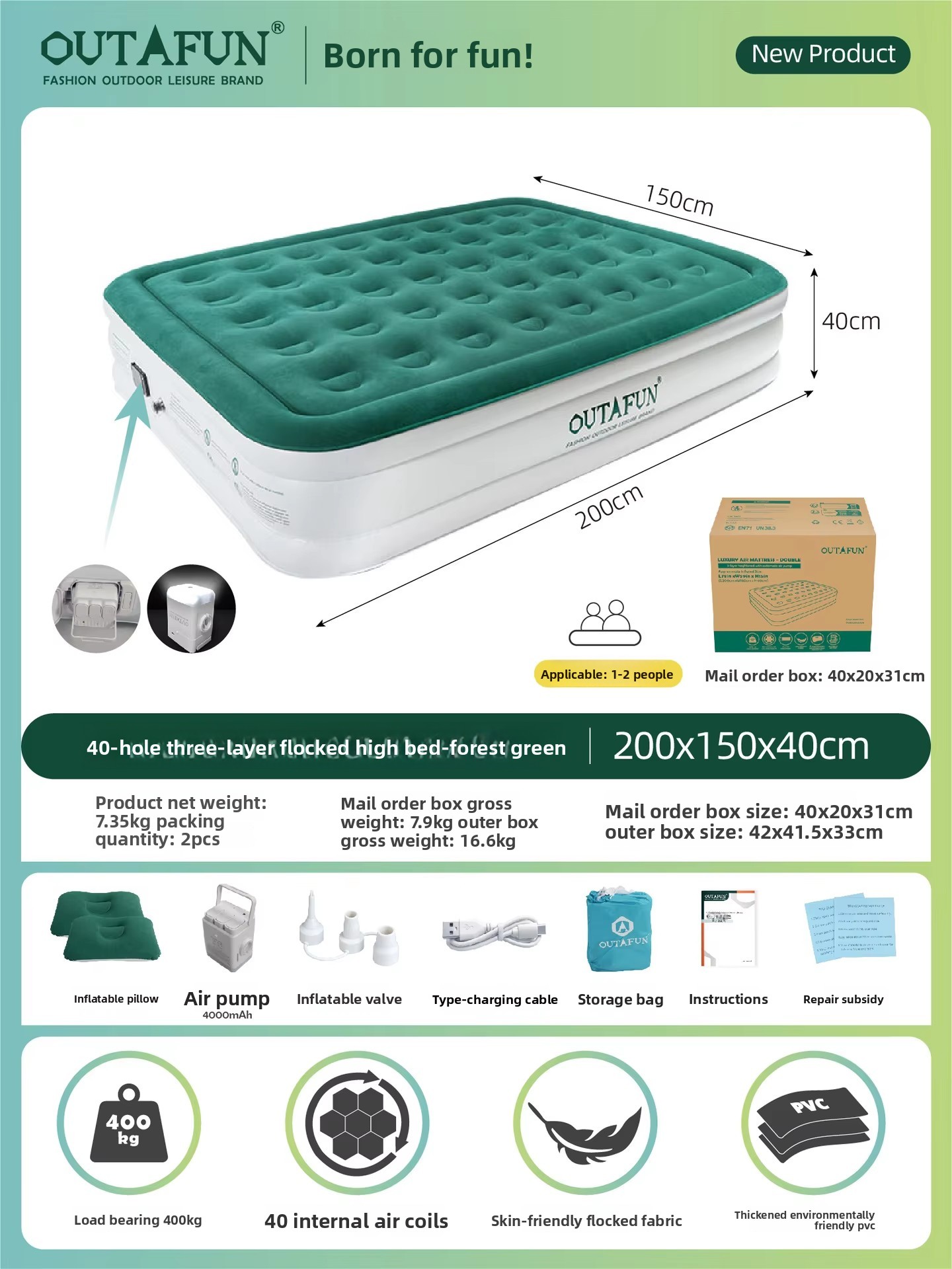 40-hole three-layer flocking high bed-forest green