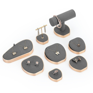 Jinsky Gray Jewelry Display Set Golden Frame <strong>apple</strong> Shape Jewellery Stands Oval Shape Platform Displays for Counter showcase - Product Image 5