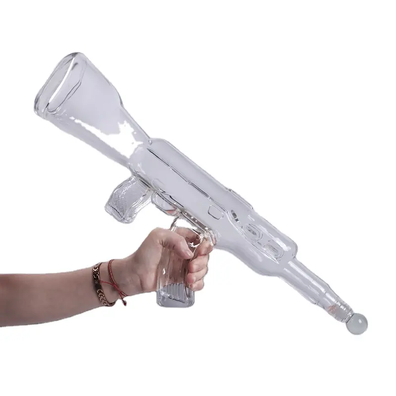 750ml transparent ak 47 bouteille de vin de liqueur en verre en forme de pistolet unique à vendre