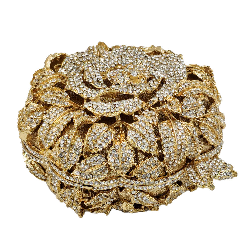 Elegant Rose Flower Women Crystal Evening Clutch Bags Bridal Floral Handbag and Purse Wedding Party Diamond fgg Bag