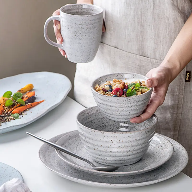 nordic semi matte gray promotional gift stoneware porcelain ceramic dinner set