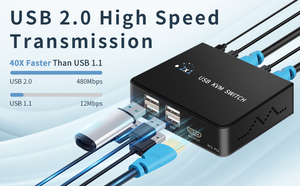8K HDMI KVM开关2进1出8K 60Hz HDMI USB KVM切换器2x1，用于2 pc共享显示器鼠标键盘，带桌面控制器