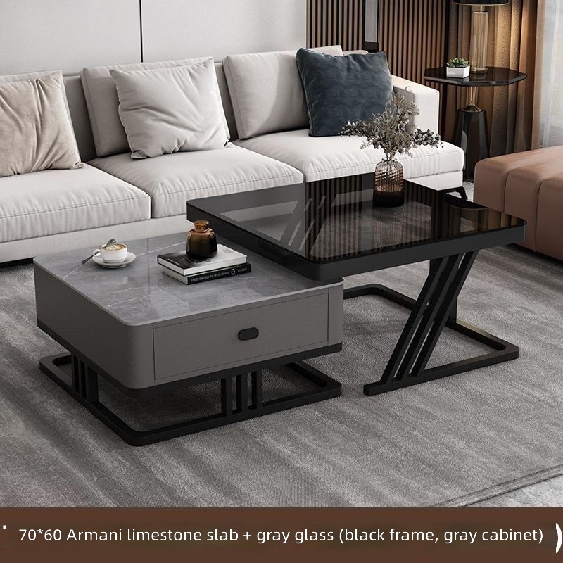 Rack nero, mobile grigio - lastra in pietra calcarea - vetro grigio