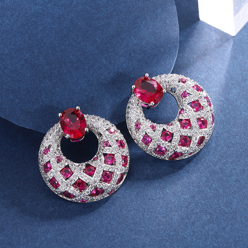 Platinum red corundum earrings