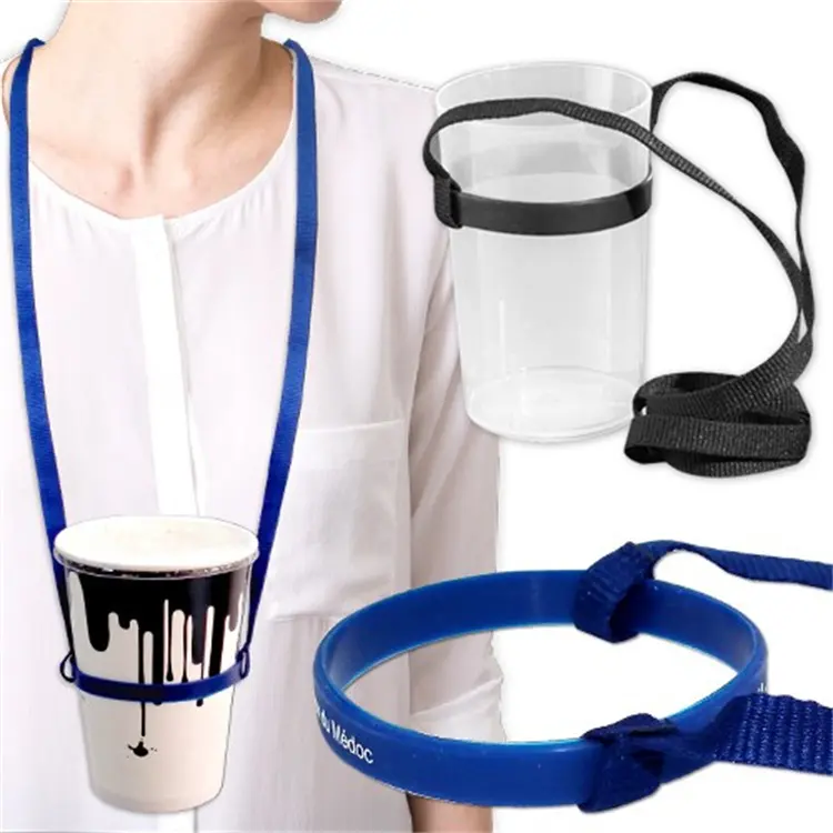 Logotipo personalizado Plástico PVC Silicone Cup Beer Wine Glass Holder Colhedor para copos Bebida Garrafa Strap Lanyard Cup Holders