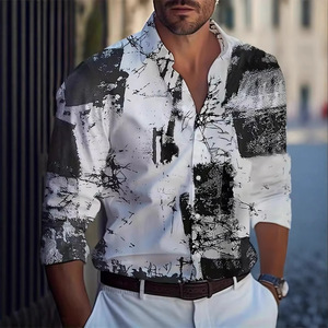 <span class=keywords><strong>2025</strong></span> Người Đàn Ông Của Thời Trang Hàng Ngày Giản Dị Dài Tay Áo Sơ Mi 3D In Cây Cọ Và Sọc Dệt Kim Dệt Cho Mùa Hè - Product Image 2
