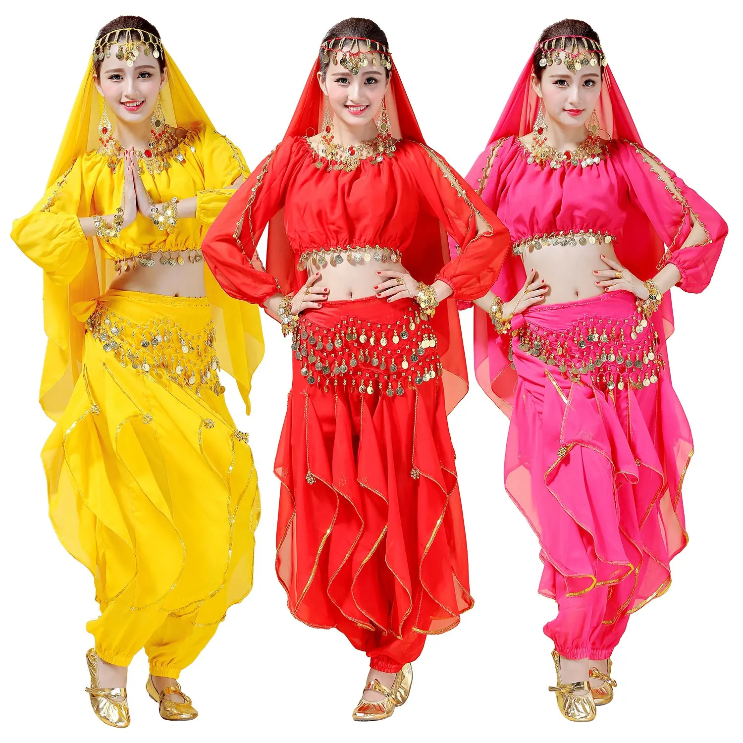 Women's Halloween Costume Tops Skirt Set with Accessories Belly Dance Performance Outfit 6 Colors