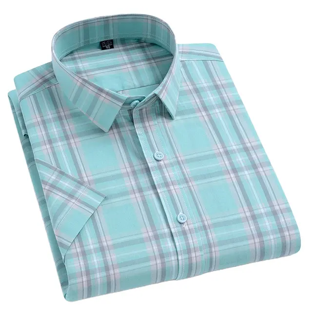 Camisas de algodón a cuadros para hombre, ropa de manga corta sin bolsillo, informal, de corte estándar, clásica, bonita, de uso diario, nuevas