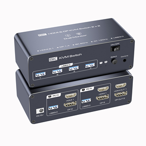 Conmutador KVM HDMI + Displayport 2 monitores 2 ordenadores Conmutador KVM 8K 60Hz Monitor dual para 2 PC Soporte Modo extendido/copia