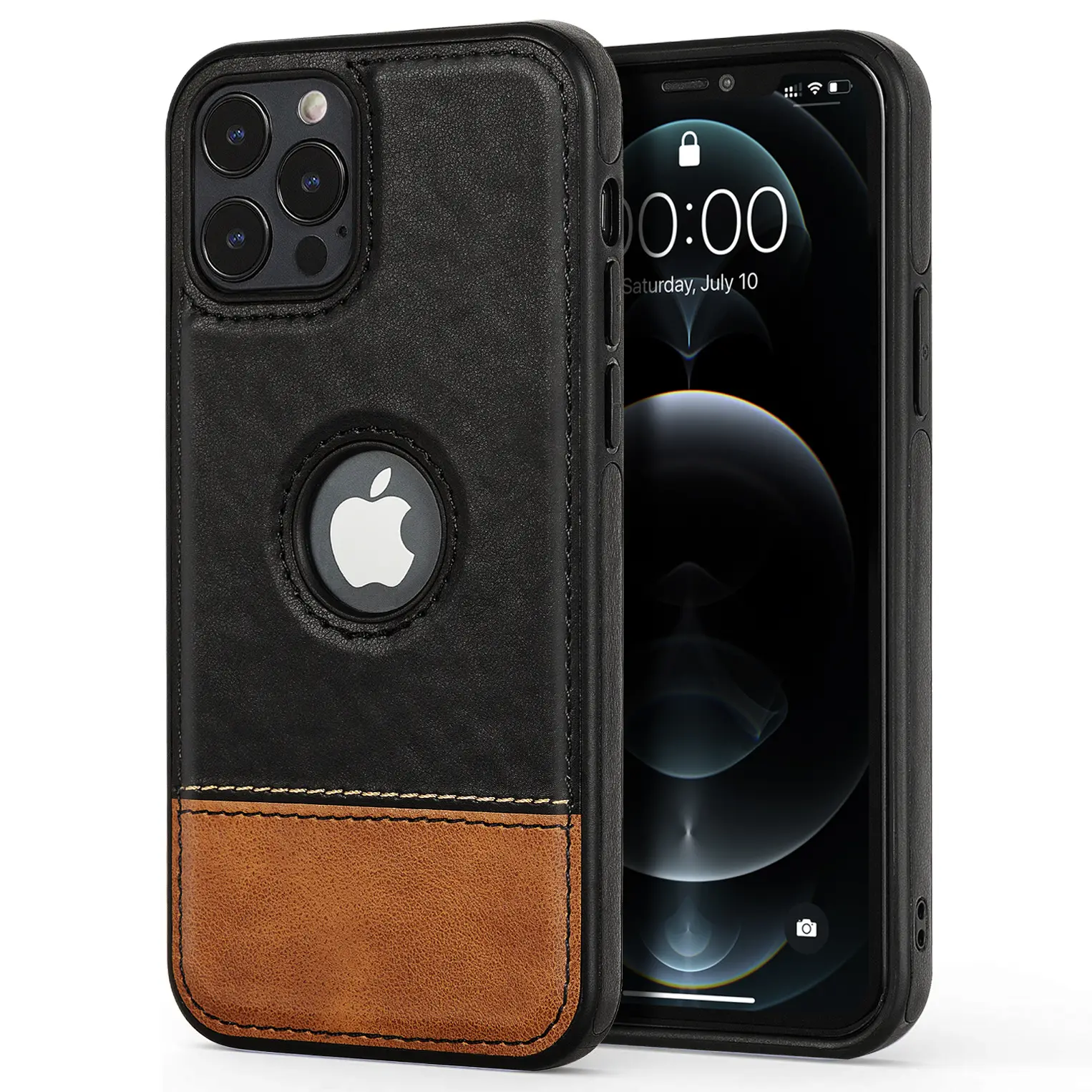 Luxe Twee-Kleur Stiksels Pu Lederen Back Cover Beschermende Phone Case Voor Iphone 11 12 13 Pro Max