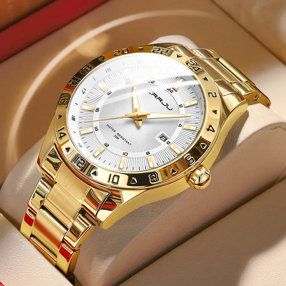 Crrju 2023 relógio de pulso de aço inoxidável, marca de luxo 316l, movimento japonês, luminoso, relógio de quartzo para homens