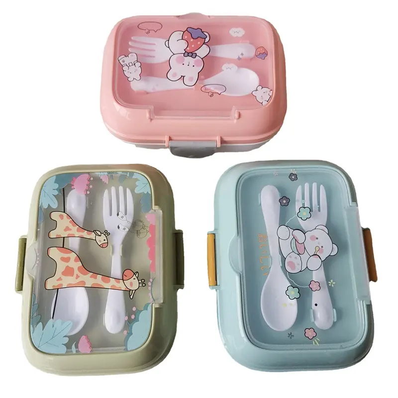 Boîte à déjeuner en plastique pour enfants, bento scolaire mignon de bonne qualité 2023 avec couverts