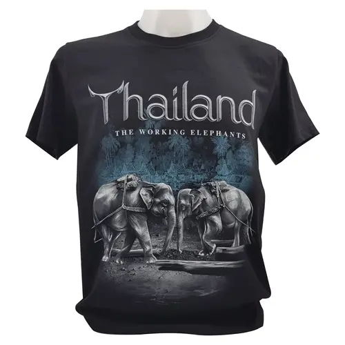 Camiseta de trabalho tailandesa tamanho M elefante 100% algodão Fabricação original tailandesa desenhos gráficos de qualidade premium serigrafia