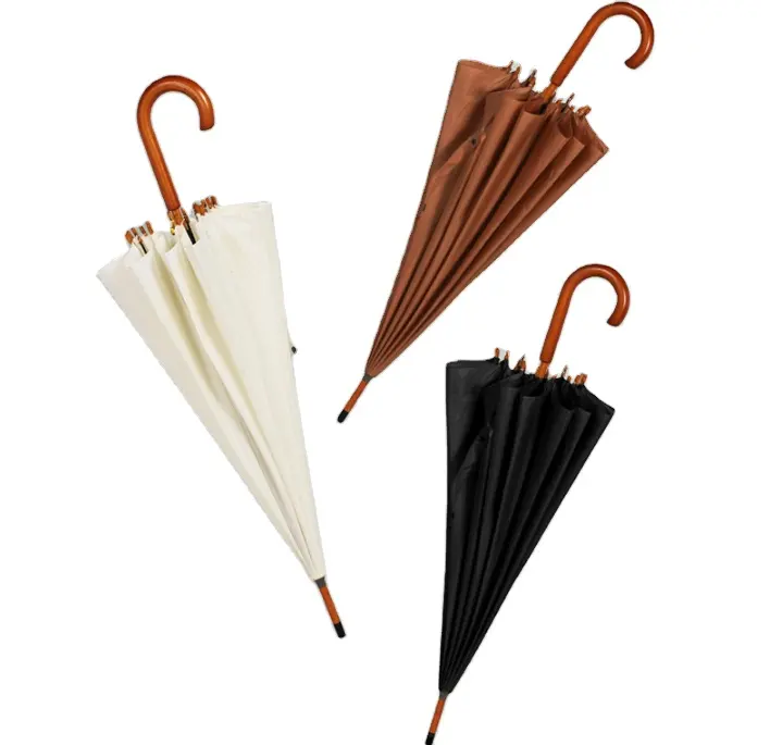 Ombrello all'ingrosso della fabbrica J manico in legno bastoni dritto ombrello in legno ombrello automatico personalizzato